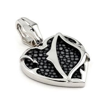 Sterling Silver Hematite Organic Stingray Leather Heart Pendant