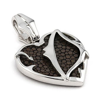 Sterling Silver Mocha Organic Stingray Leather Heart Pendant