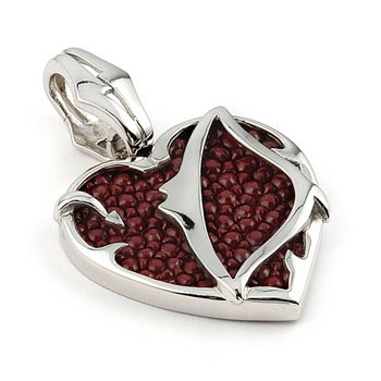 Sterling Silver Red Organic Stingray Leather Heart Pendant