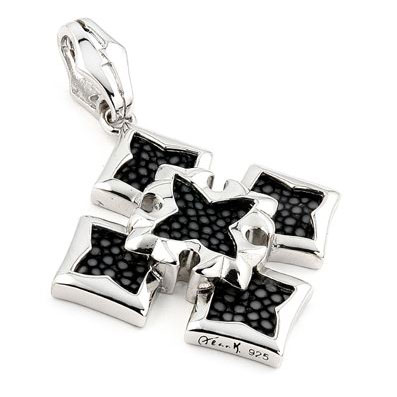 Sterling Silver Hematite Organic Stingray Leather Pendant
