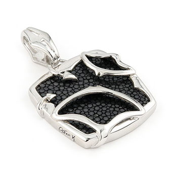 Sterling Silver Hematite Stingray Leather Square Pendant