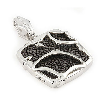 Sterling Silver Mocha Stingray Leather Square Pendant