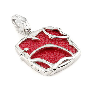 Sterling Silver Red Organic Stingray Leather Pendant
