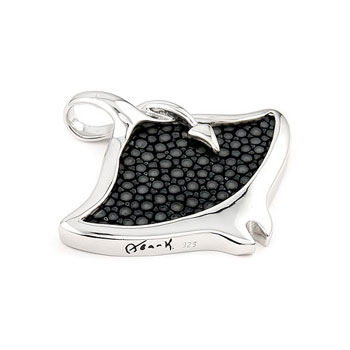 Sterling Silver Hematite Stingray Leather Fish Pendant