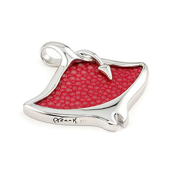 Sterling Silver Red Stingray Leather Fish Pendant