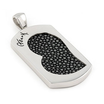 Sterling Silver Hematite Heart Stingray Leather Dog Tag Pendant
