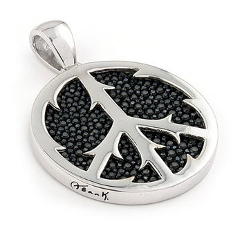 Sterling Silver Hematite Organic Stingray Leather Peace Sign Pendant