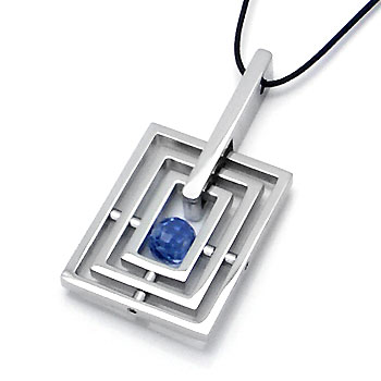 Zoppini Stainless Steel Round Spinel Pendant w/ Leather Cord
