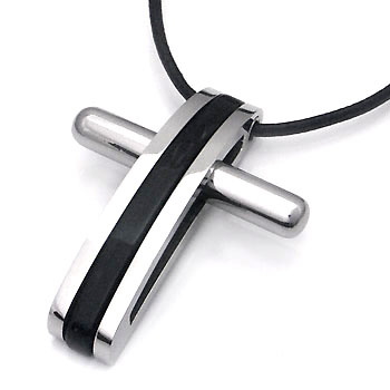Manuel.Zed Stainless Steel Resin Pendant w/ Leather Cord