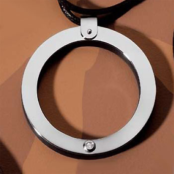 Macao Stainless Steel Ebony Diamond Round Pendant