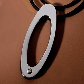 Macao Stainless Steel Ebony Diamond Oval Pendant