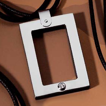 Macao Stainless Steel Ebony Diamond Rectangular Pendant