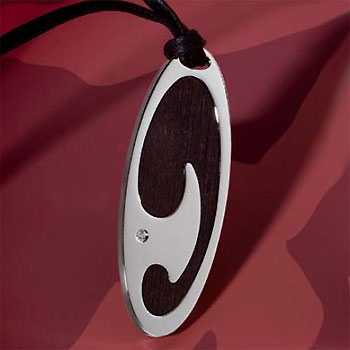 Saigon Stainless Steel Ebony Diamond Pendant w/ Leather cord