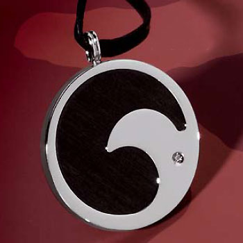 Saigon Stainless Steel Ebony Diamond Pendant w/ Leather cord