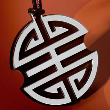 Shanghai Chinese Ideogram Stainless Steel Ebony Pendant w/ Leather Cord