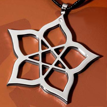 Shanghai Stainless Steel Diamond Flower Pendant w/ Leather Cord