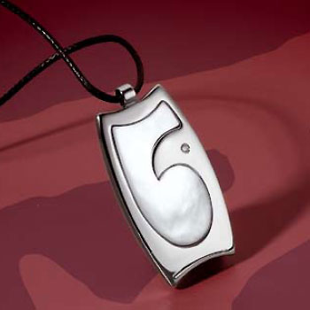 Saigon Stainless Steel Mother of Pearl Diamond Pendant w/ Leather cord