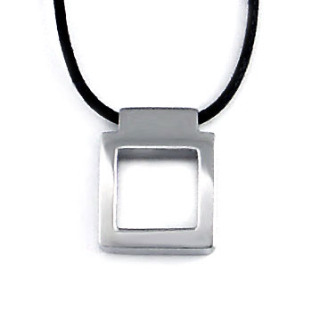 Manuel.Zed Stainless Steel High Polished Pendant w/ Leather Cord