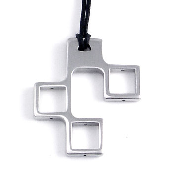 Manuel.Zed Stainless Steel 3 Charm Pendant w/ Leather Cord