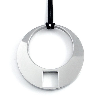 Manuel.Zed Stainless Steel Round Pendant w/ Leather Cord