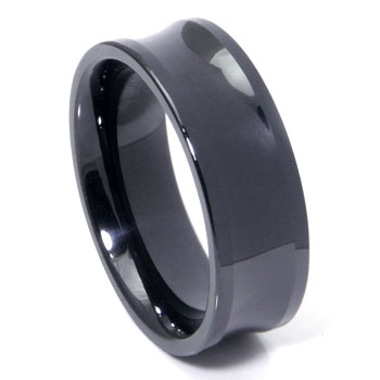 Black Ceramic Concave Men's Wedding Band Ring