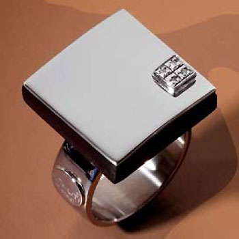 Macao Stainless Steel Ebony Diamond Square Ring