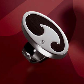 Saigon Stainless Steel Ebony Diamond Oval Ring