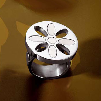 Maui Stainless Steel Petal Mother of Pearl Round Ring