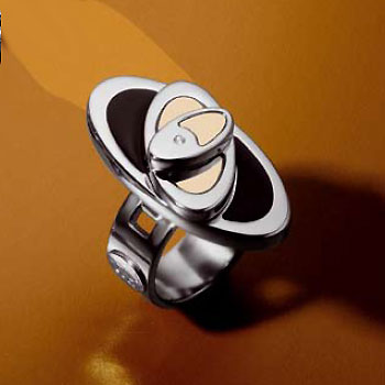 Vanua Stainless Steel 18K Gold Diamond Enamel Ring
