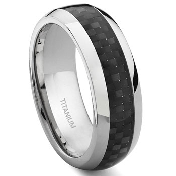 Carbon Fiber Wedding Ring on Titanium Carbon Fiber Inlay Band Ring