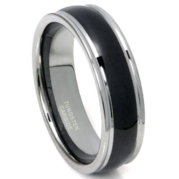 Tungsten Carbide Two Tone Ribbed Edge Wedding Band Ring,forge,seranite