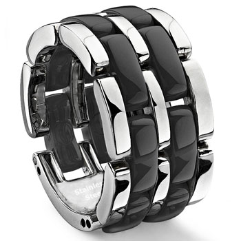 2 Row Black Diamond Ceramic Unisex Wedding Ring