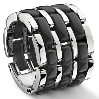 3 Row Black Diamond Ceramic Unisex Wedding Ring