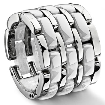 3 Row white Diamond Ceramic Unisex Wedding Ring