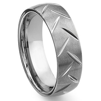 Tungsten Carbide Diamond Cut Groove Wedding Band Ring