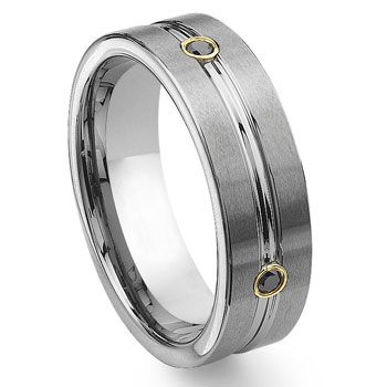 Tungsten Carbide Gold Eternity Black Diamond Wedding Band Ring