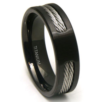 Mens titanium cable wedding rings