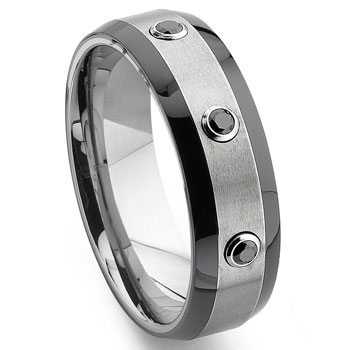 Tungsten Carbide Black Diamond TwoTone Wedding Band Ring
