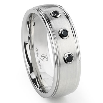 Cobalt XF Chrome 8MM Black Diamond Dome Wedding Band Ring