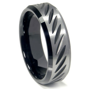 Black Tungsten 8MM Diamond Cut Beveled Wedding Band Ring