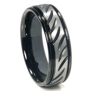 Black Tungsten 8MM Diamond Cut Ribbed Wedding Band Ring