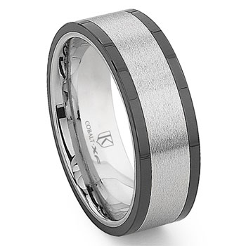 Cobalt XF Chrome 8MM Matte Finish Two-Tone Flat Wedding Band Ring