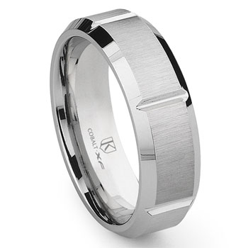 Cobalt XF Chrome 8MM Brush Finish Wedding Band Ring w/ Grooves