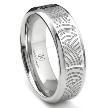 Cobalt XF Chrome Laser Engraved Wedding Band Ring w/ Ripple Designs