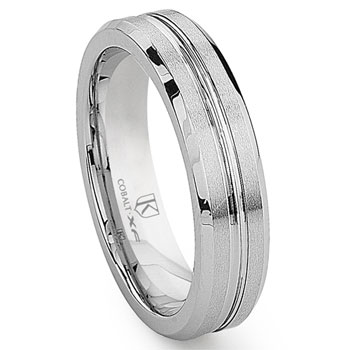 Cobalt XF Chrome 6MM Ribbed Wedding Band Ring w/ Beveled Edges