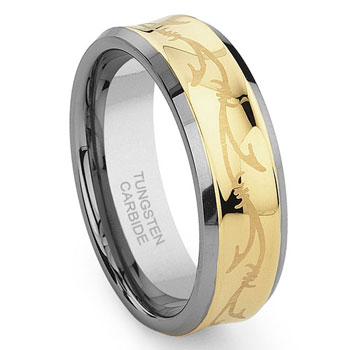 Concave Gold Vine Tungsten Carbide Celtic Irish Wedding Band Ring