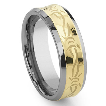 Concave Gold Barb Wire Tungsten Carbide Wedding Band Ring