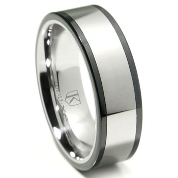 Cobalt XF Chrome 8MM Two Tone Flat Polished Wedding Band Ring