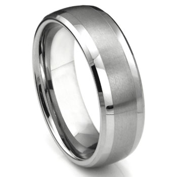 Tungsten Carbide Wedding Ring on Tungsten Carbide Dome Matte Center Wedding Band Ring