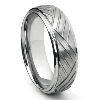 Tungsten Carbide Diamond Cut Dome Wedding Band Ring